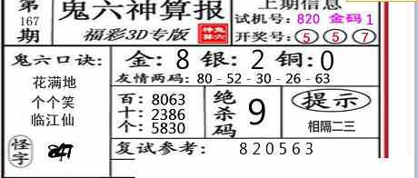 23167期: 福彩3D鬼六神算图