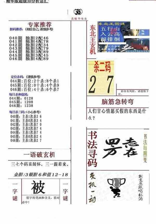 24046期: 福彩3D全套图版参考