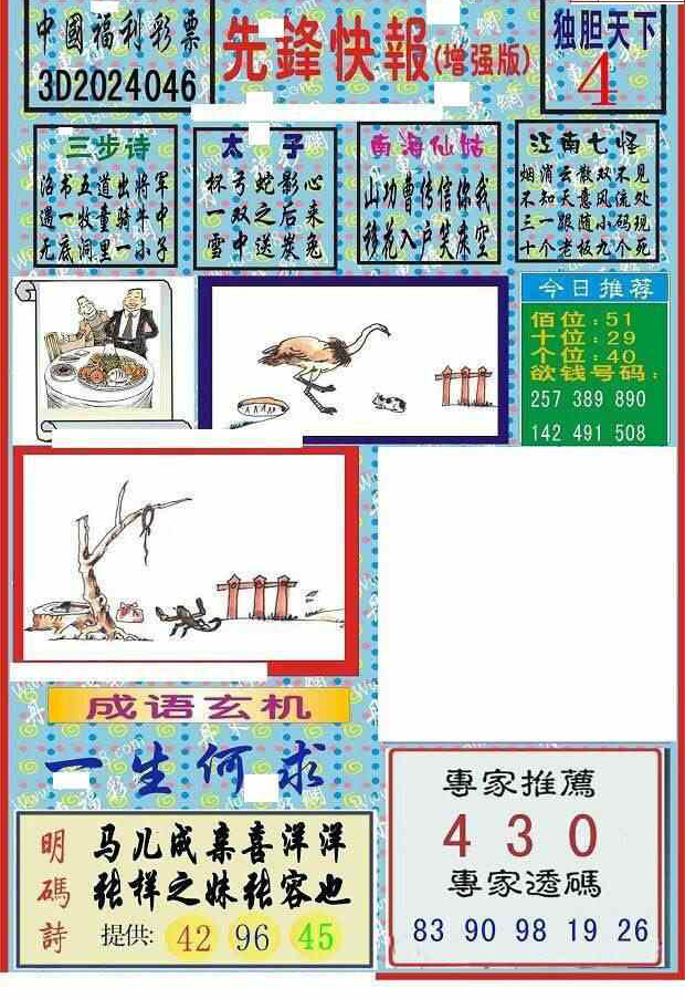 24046期: 福彩3D丹东全图分析