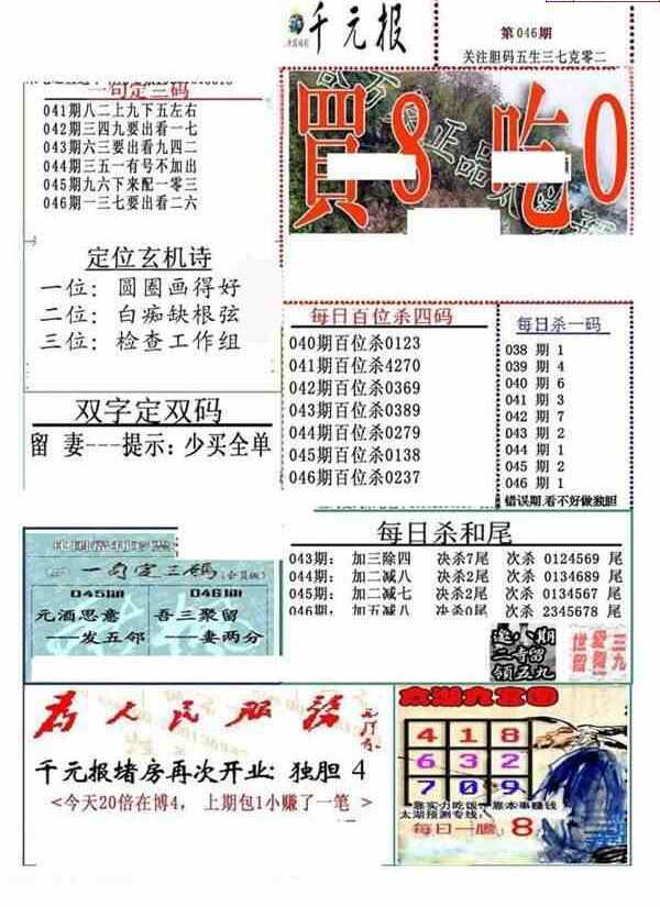 24046期: 福彩3D全套图版参考