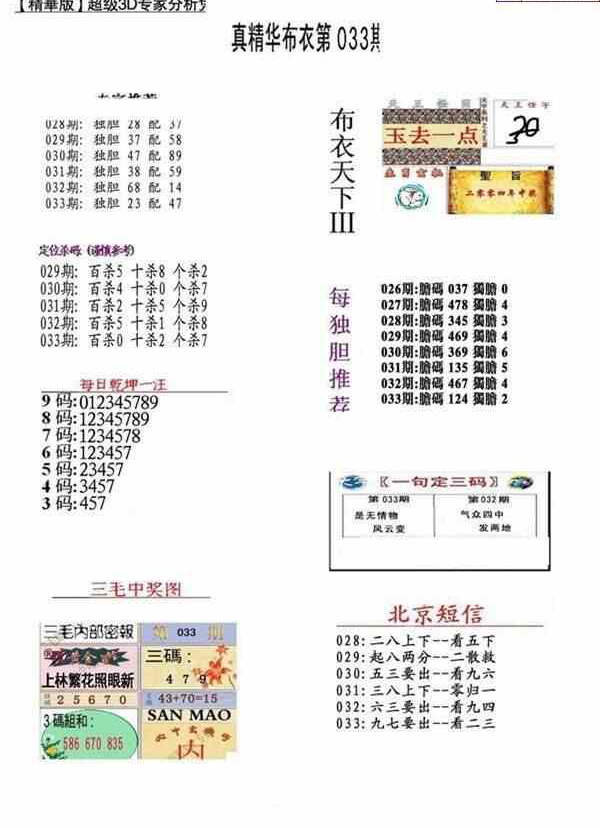 24033期: 福彩3D全套图版参考