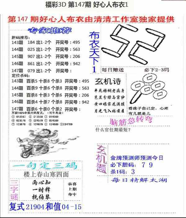 23147期: 福彩3D全套图版参考