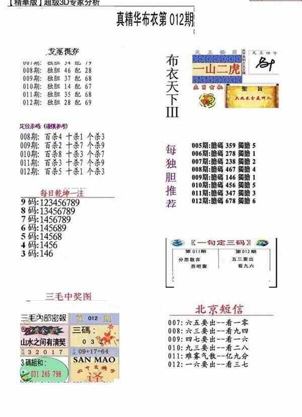 24012期: 福彩3D全套图版参考