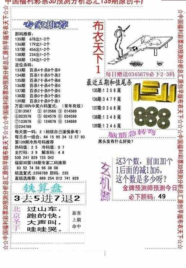 23139期: 福彩3D全套图版参考
