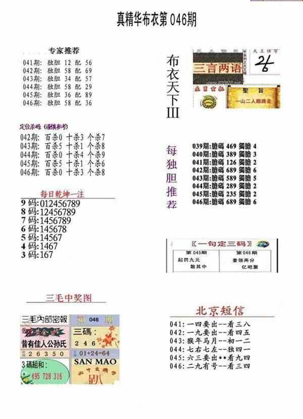 24046期: 福彩3D全套图版参考