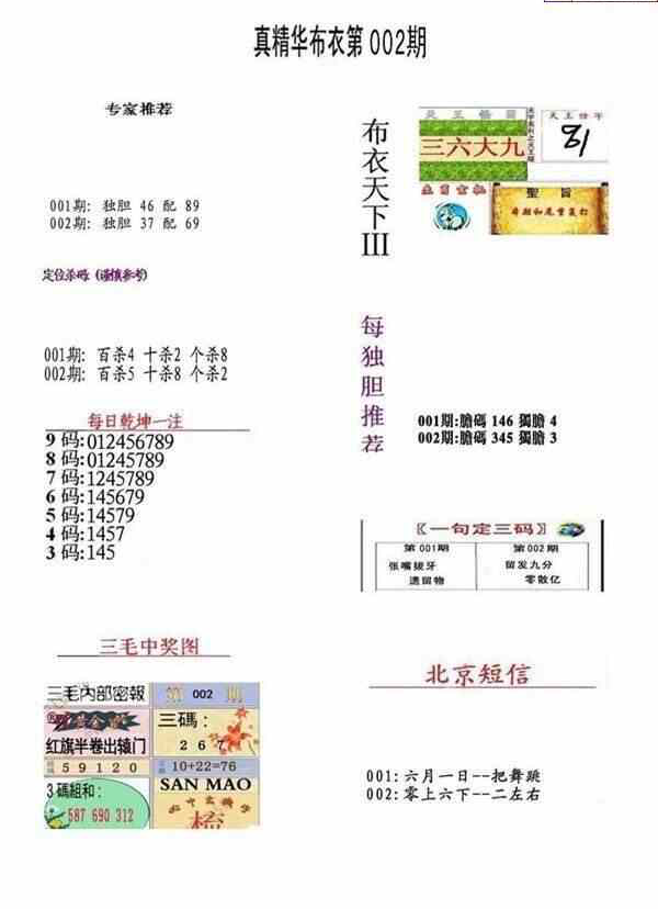 24002期: 福彩3D全套图版参考