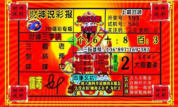 23142期: 财神说彩3D全套图版