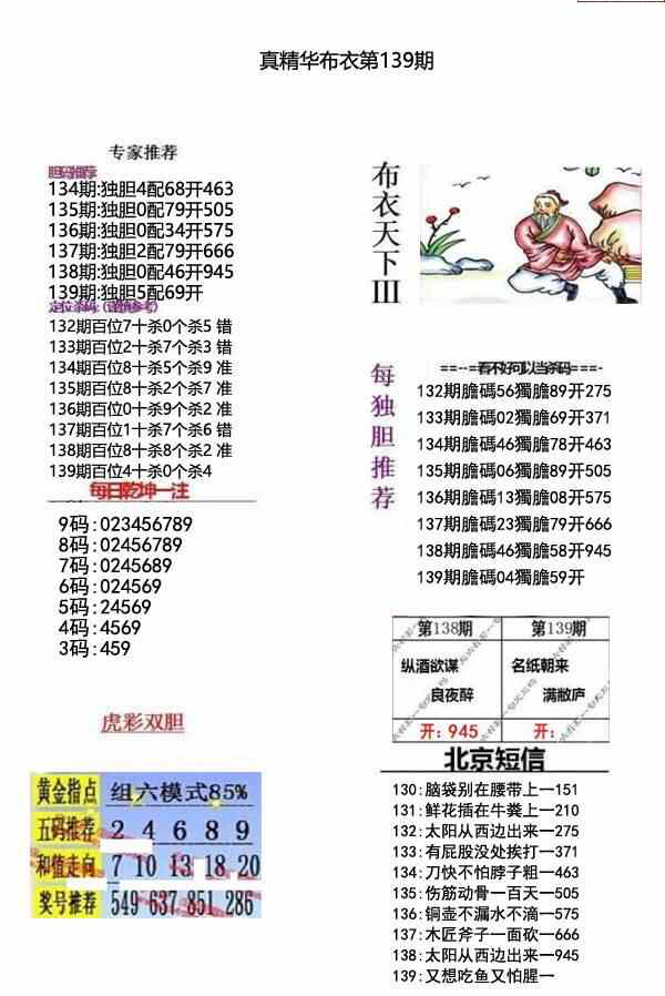 23139期: 福彩3D全套图版参考