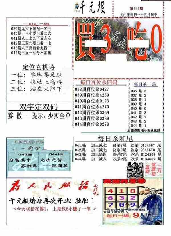 24044期: 福彩3D全套图版参考