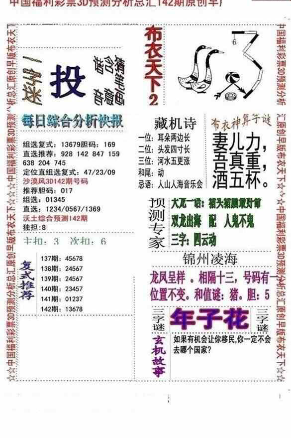 23142期: 福彩3D全套图版参考