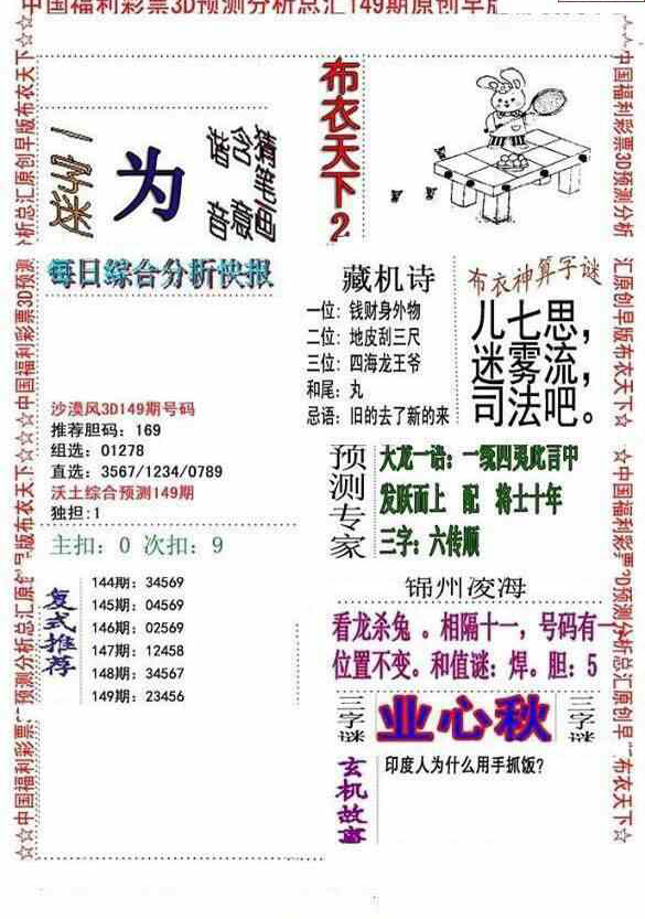 23149期: 福彩3D全套图版参考