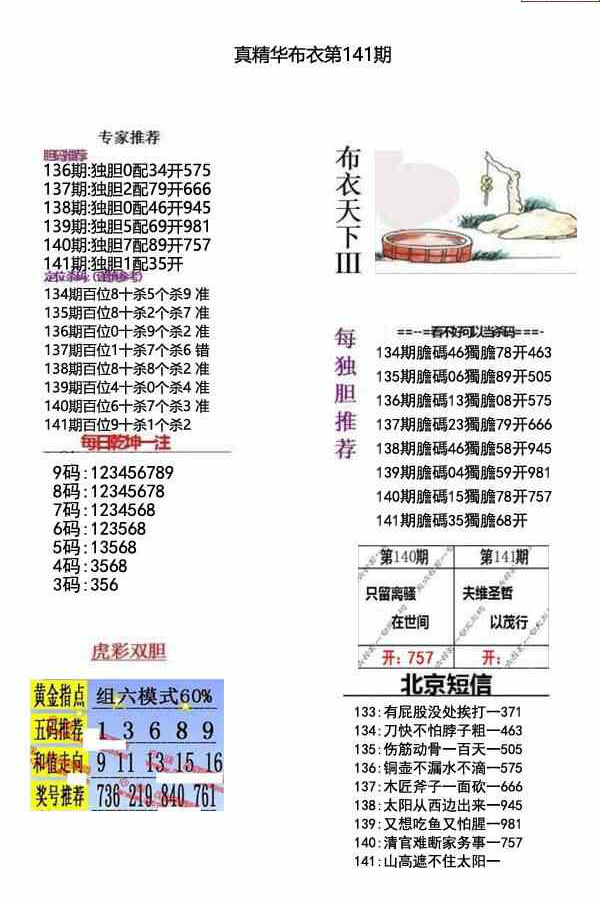 23141期: 福彩3D全套图版参考