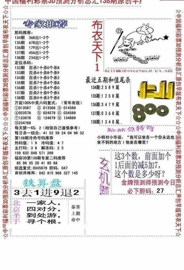 23138期: 福彩3D全套图版参考