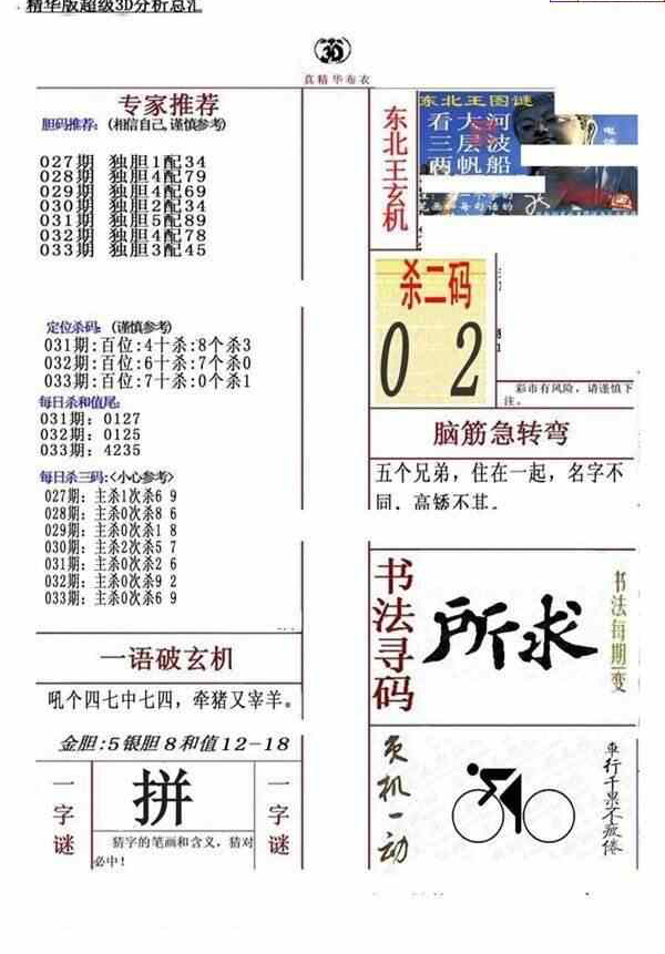 24033期: 福彩3D全套图版参考