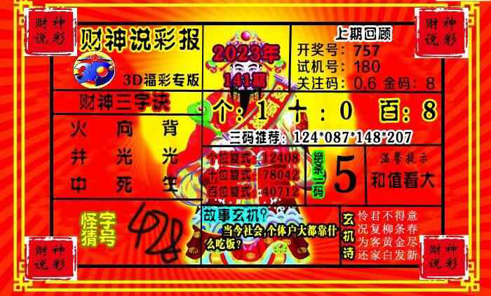 23141期: 财神说彩3D全套图版