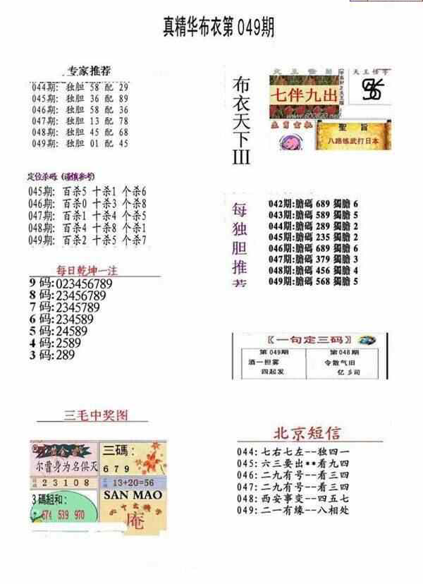 24049期: 福彩3D全套图版参考