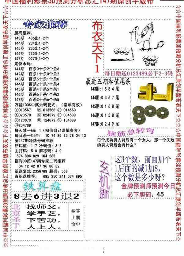 23147期: 福彩3D全套图版参考