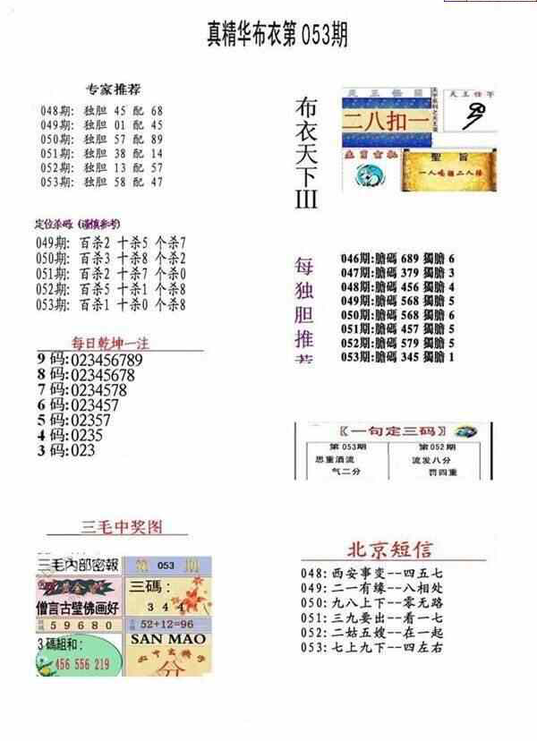 24053期: 福彩3D全套图版参考