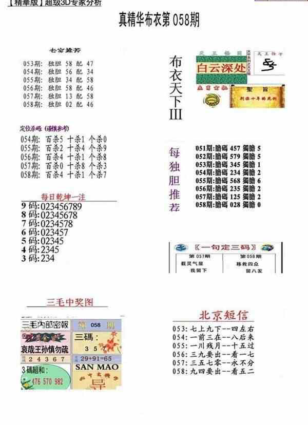 24058期: 福彩3D全套图版参考