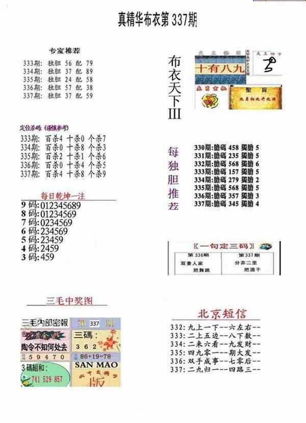 23337期: 福彩3D全套图版参考