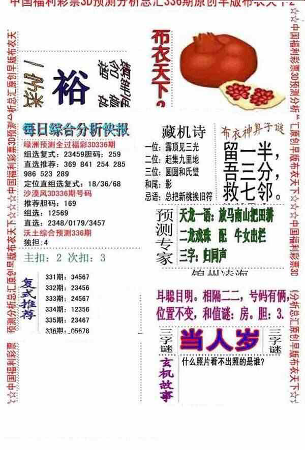 23336期: 福彩3D全套图版参考