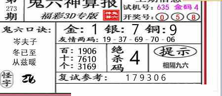 23273期: 福彩3D鬼六神算图