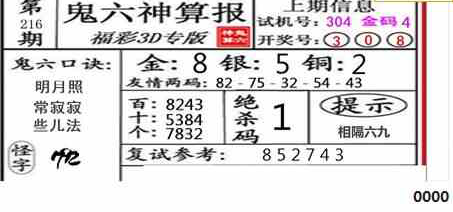 23216期: 福彩3D鬼六神算图
