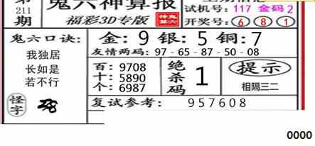 23211期: 福彩3D鬼六神算图