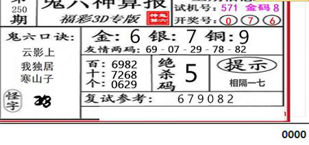 23250期: 福彩3D鬼六神算图