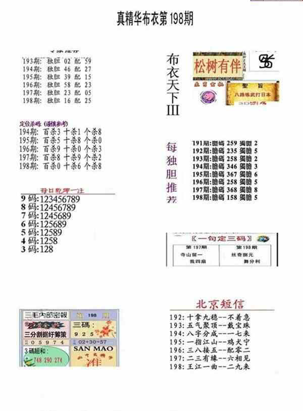 23198期: 福彩3D全套图版参考