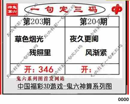 23204期: 福彩3D鬼六神算图