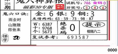23204期: 福彩3D鬼六神算图
