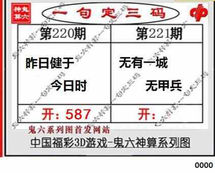 23221期: 福彩3D鬼六神算图
