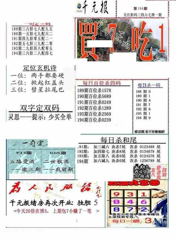23194期: 福彩3D全套图版参考