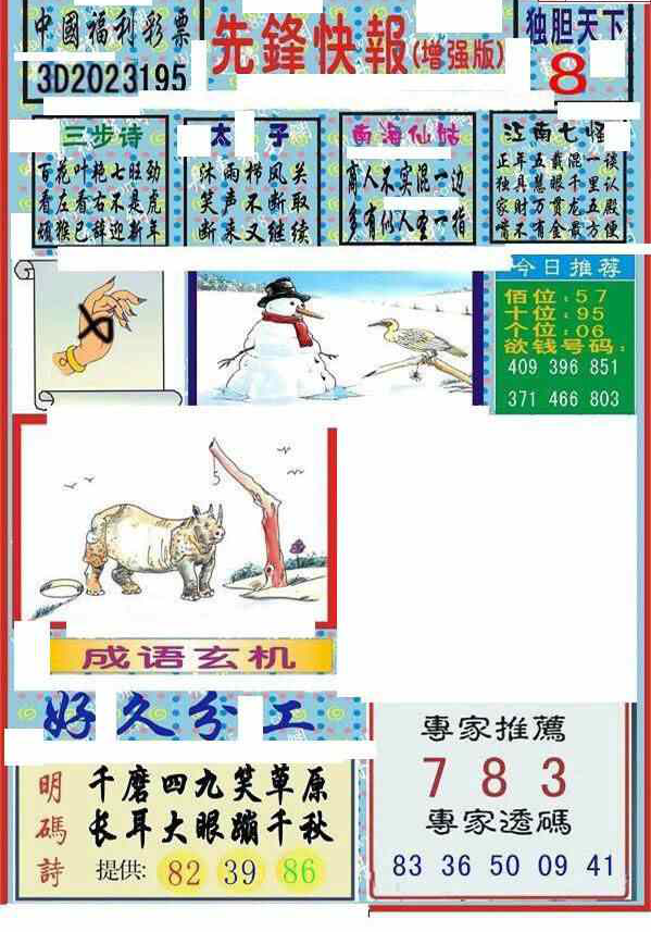 23195期: 福彩3D丹东全图分析