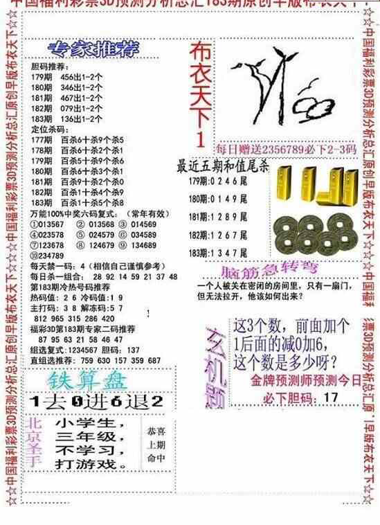 23183期: 福彩3D全套图版参考